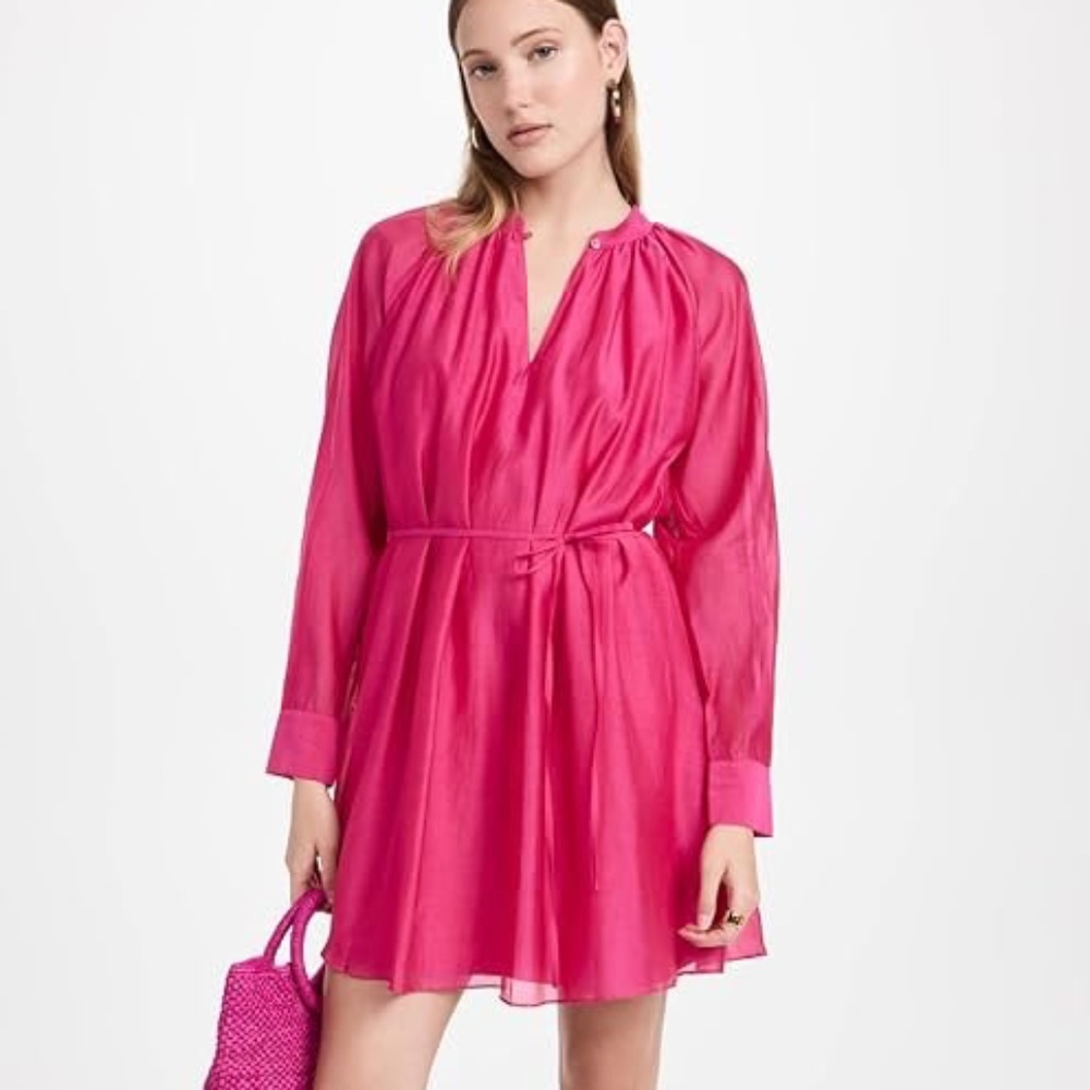 Rebecca Taylor Bright Pink Silk Blend Pleated Holiday Party Mini Dress Size S